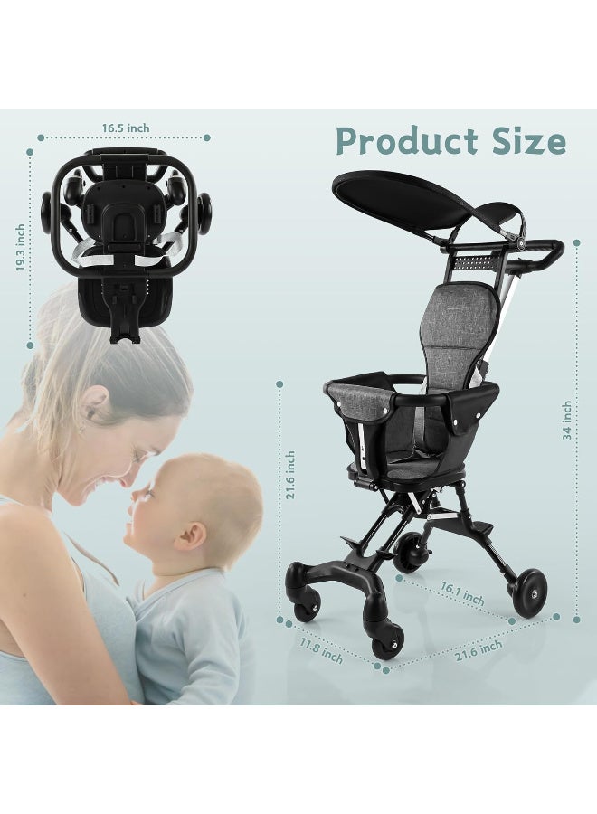 عربة سفر محمولة للطائرة مزودة بمظلة صغيرة، خفيفة الوزن وصغيرة الحجم مع مقعد دوار ثنائي الاتجاه 360 درجة، سهلة الطي بيد واحدة - Image 2